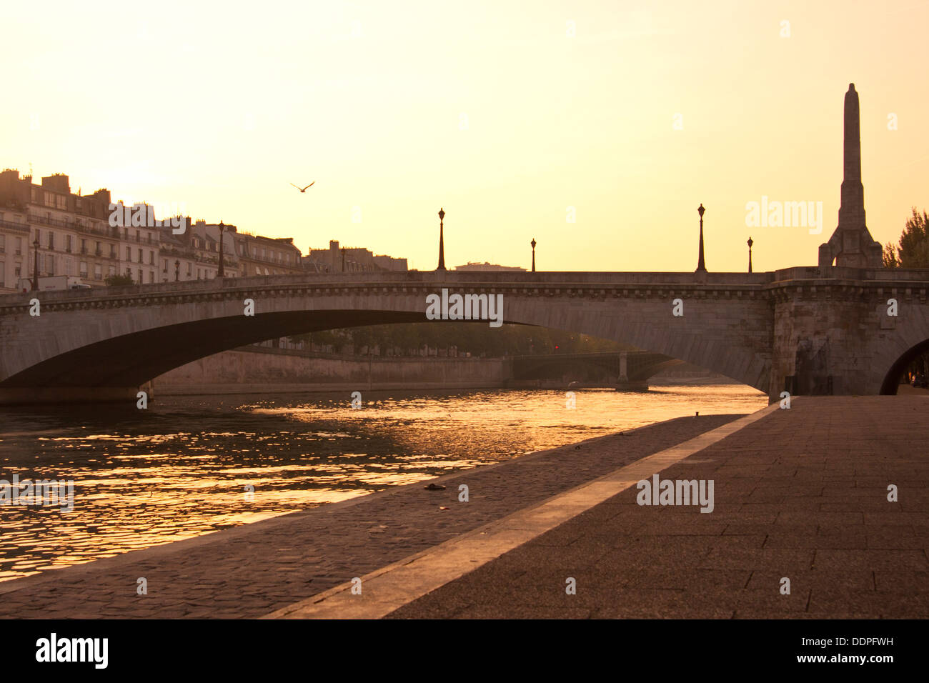 the river seine paris france at sunrise Stock Photo