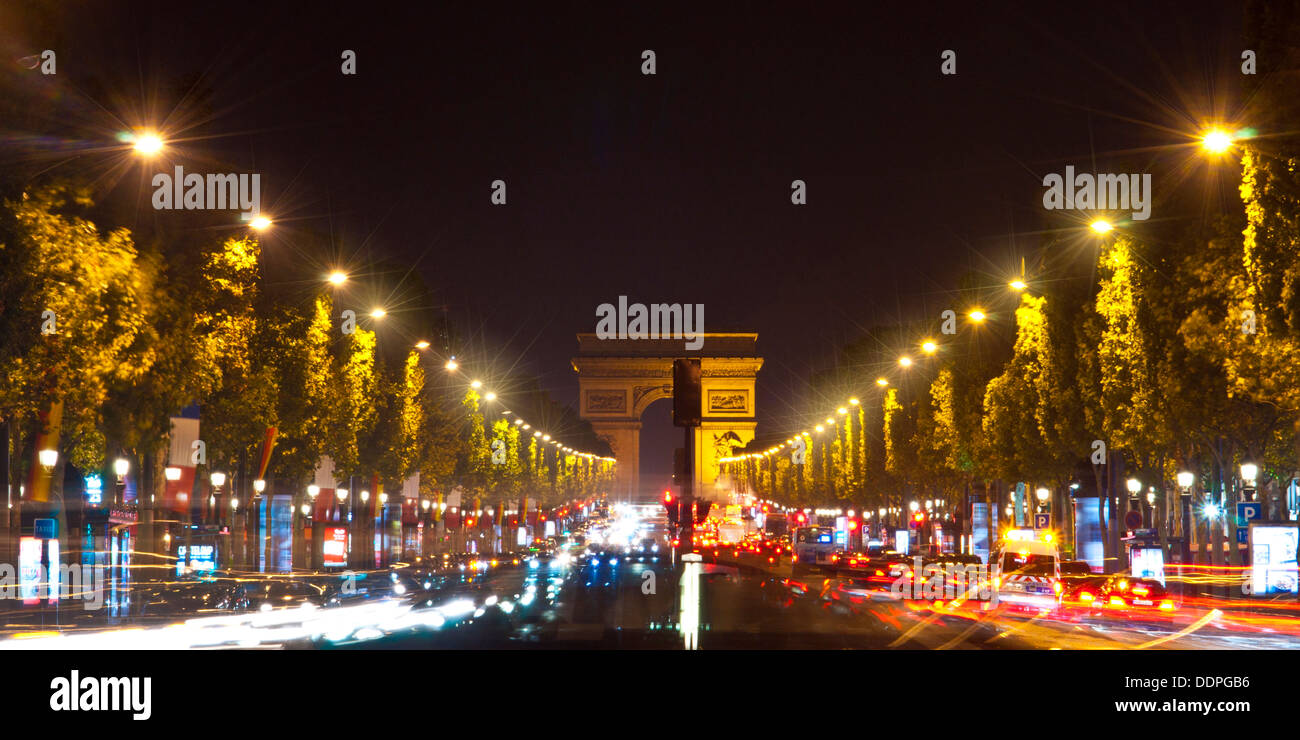 The Champs Elysees paris france at night Stock Photo