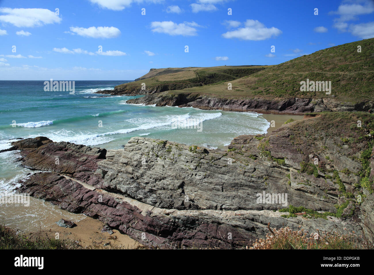Pentireglaze Haven beach (New Polzeath), late summer view towards