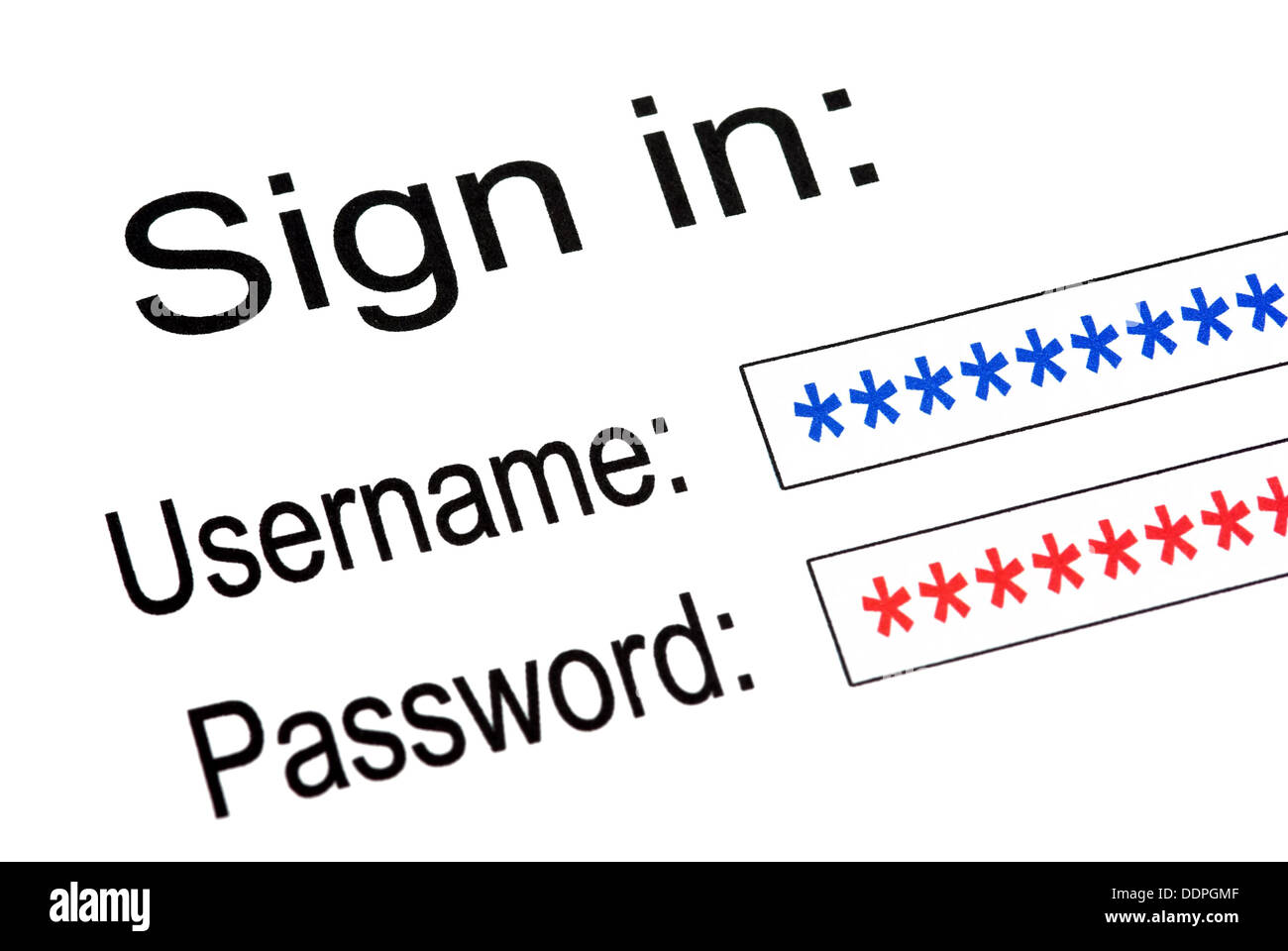 Sign in with hidden username and password Stock Photo