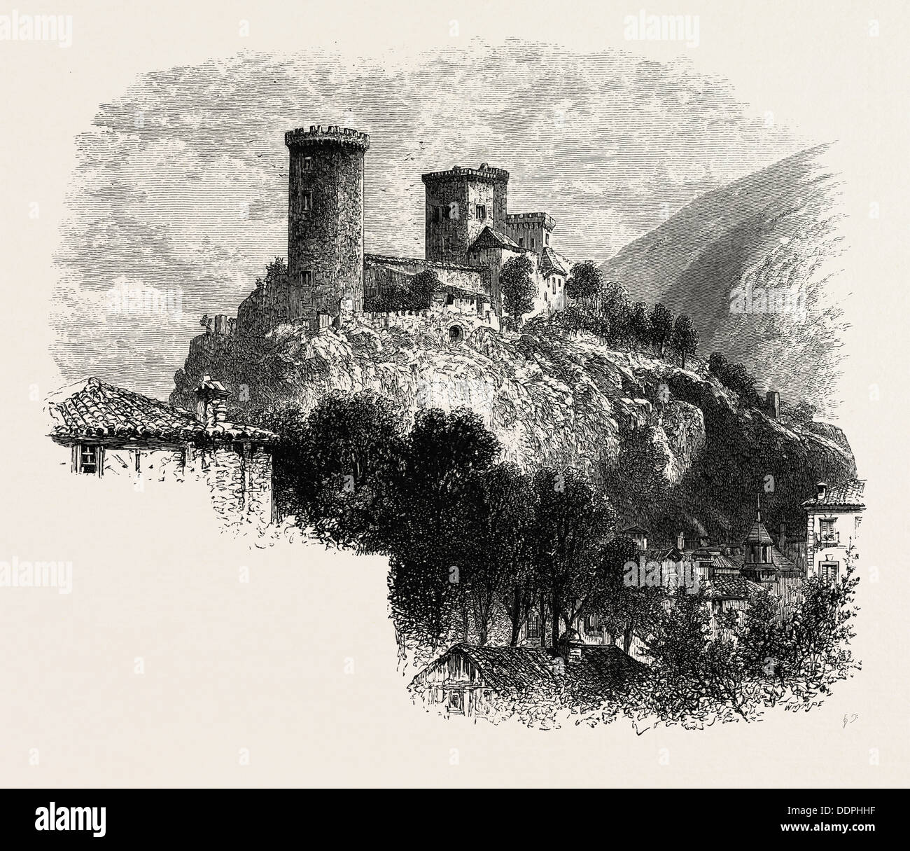 The Chateau of Foix, THE PYRENEES, FRANCE, 19th century engraving Stock ...