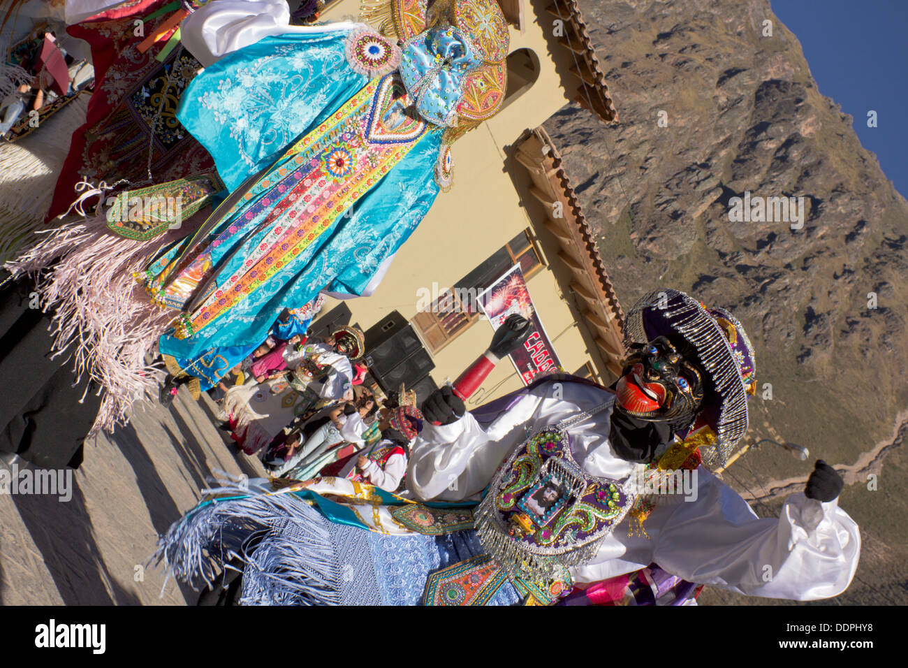 Dancers, Fiesta Señor Choquekillka, Ollantaytambo, Peru, Sacred Valley of the Incas, South America, Latin America. Stock Photo