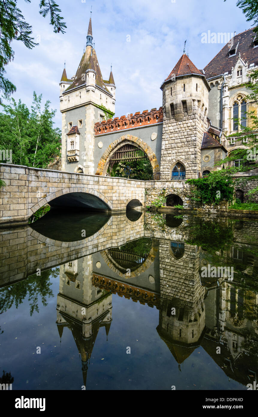 Vajdahunyad Castle, City Park of Budapest, is designed in different styles: Romanesque, Gothic, Renaissance and Baroque Stock Photo