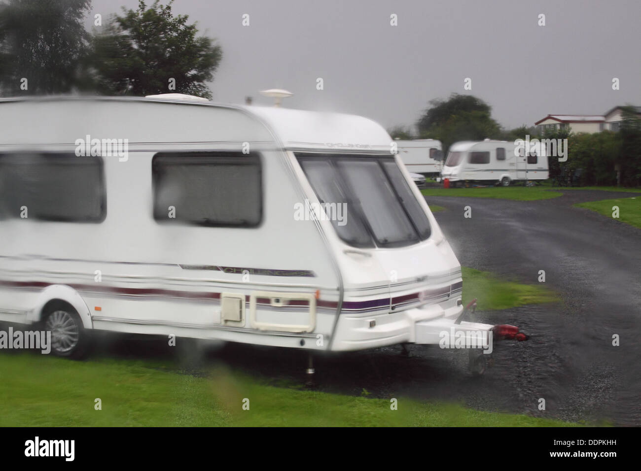 Caravans in the rain, County Mayo, Ireland Stock Photo
