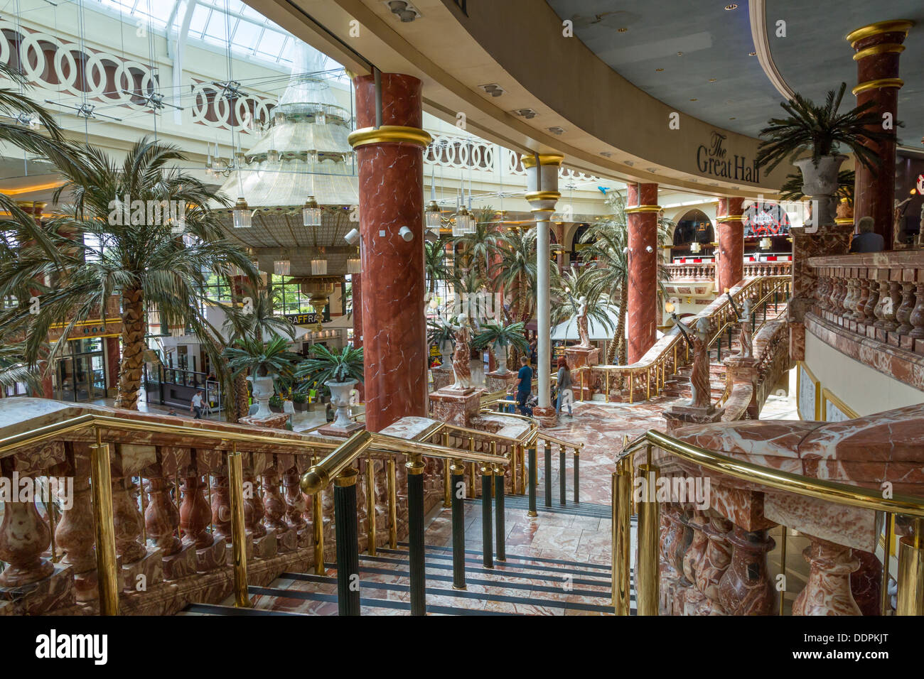 The marble staircase in The Great Hall at Into Trafford Centre, Manchester, England. Stock Photo