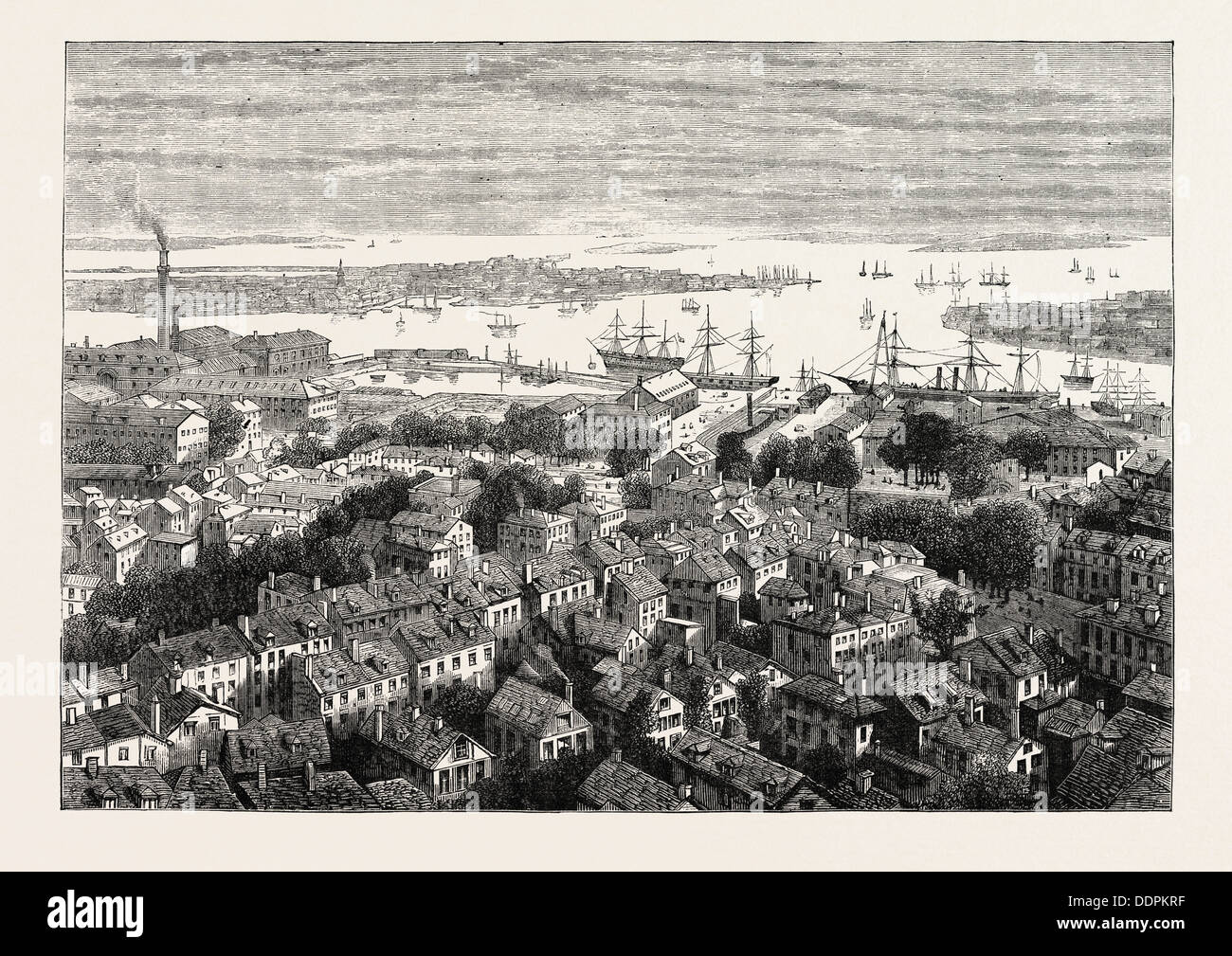 VIEW OF BOSTON FROM BUNKER'S HILL, UNITED STATES OF AMERICA, US, USA, 1870s engraving Stock Photo