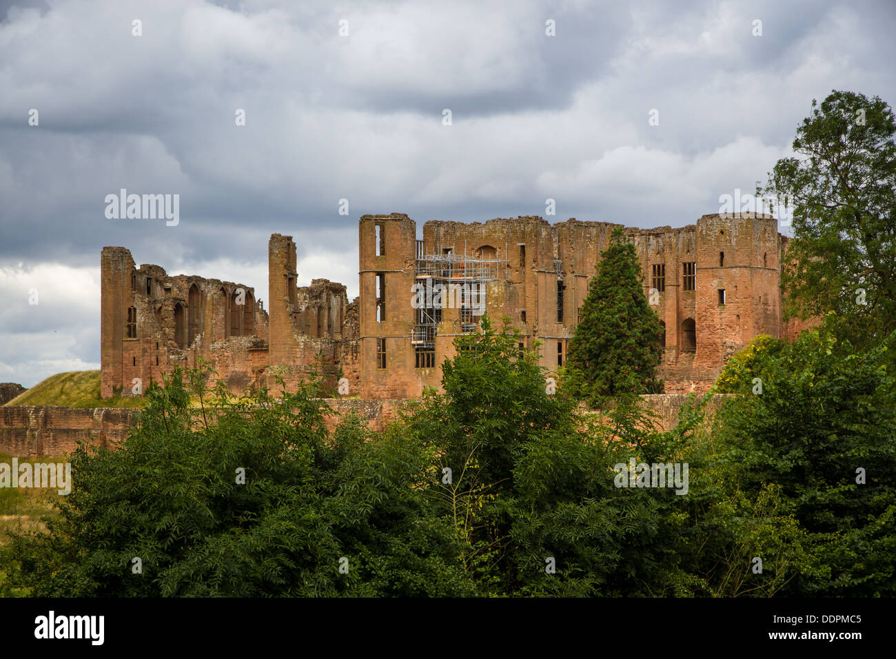 The ruins of Kenilworth Castle in Warwickshire, England. Image shows work being carried out on the viewing platform project Stock Photo
