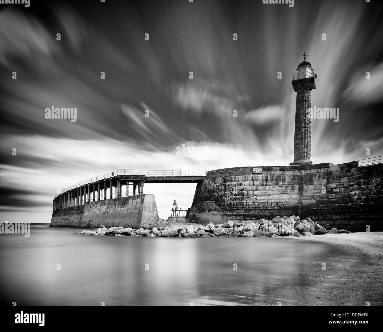 Pier Lights, Whitby Harbour Stock Photo