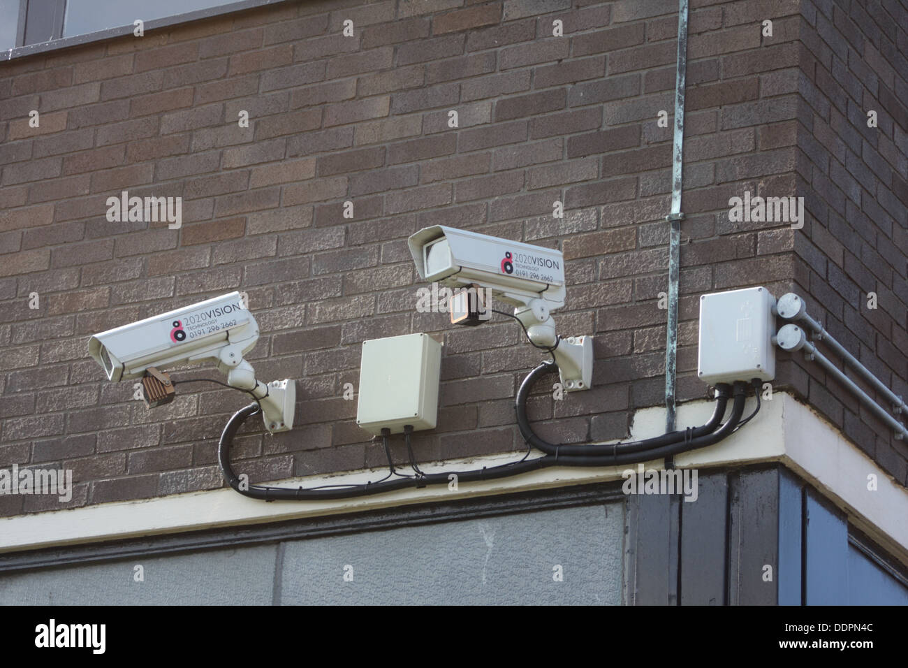 Two 20/20 Vision Security CCTV Cameras with infra red lamps. Stock Photo