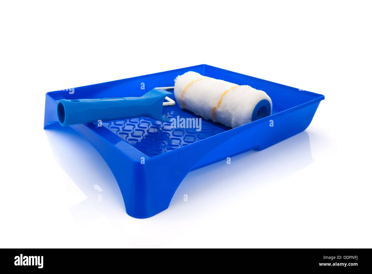 Paint roller in blue plastic container Stock Photo Alamy