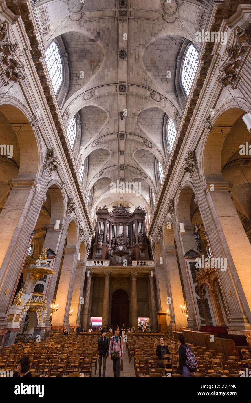 The nave and organ of Saint Sulpice church, Paris Stock Photo Alamy