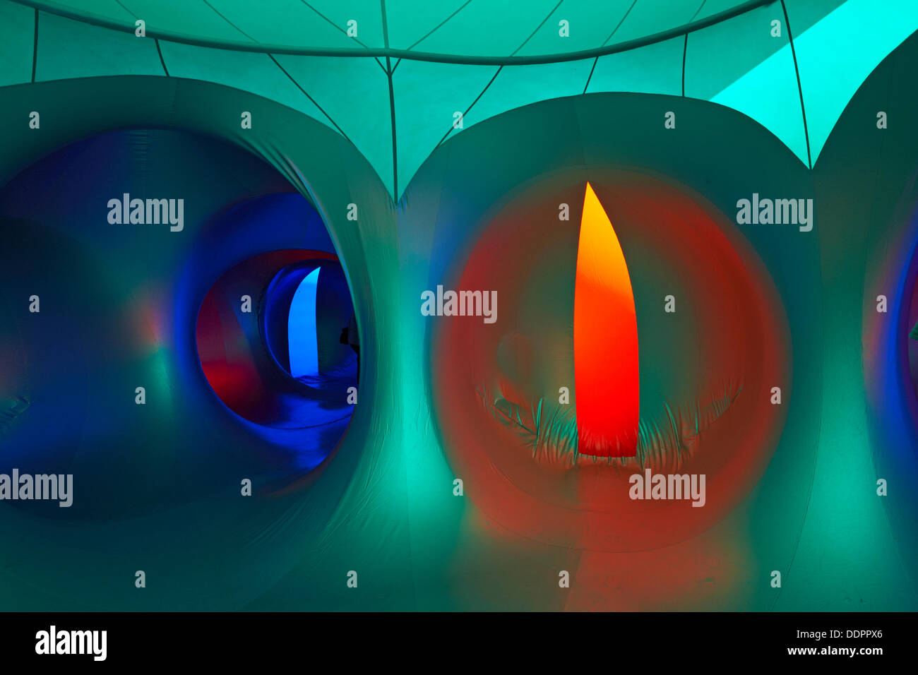 Inside the Amococo Luminarium at Bournemouth, Dorset UK in September  - colourful abstract multi-coloured multi colours. Credit:  Carolyn Jenkins/Alamy Live News Stock Photo
