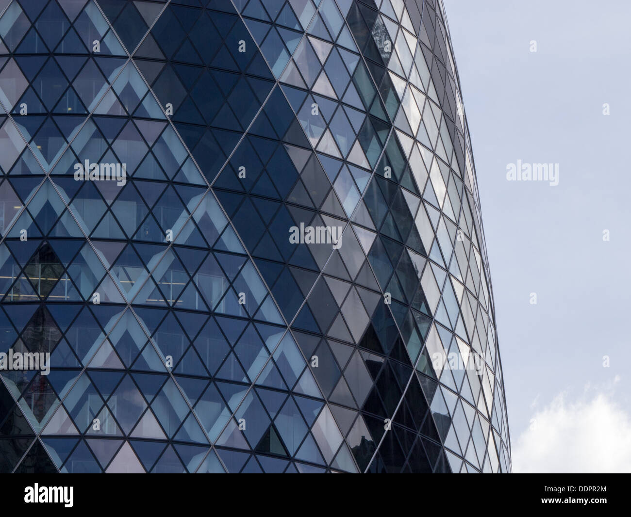 The Swiss Re Building / 30 St Mary Axe in London - The Gherkin - in closeup Stock Photo