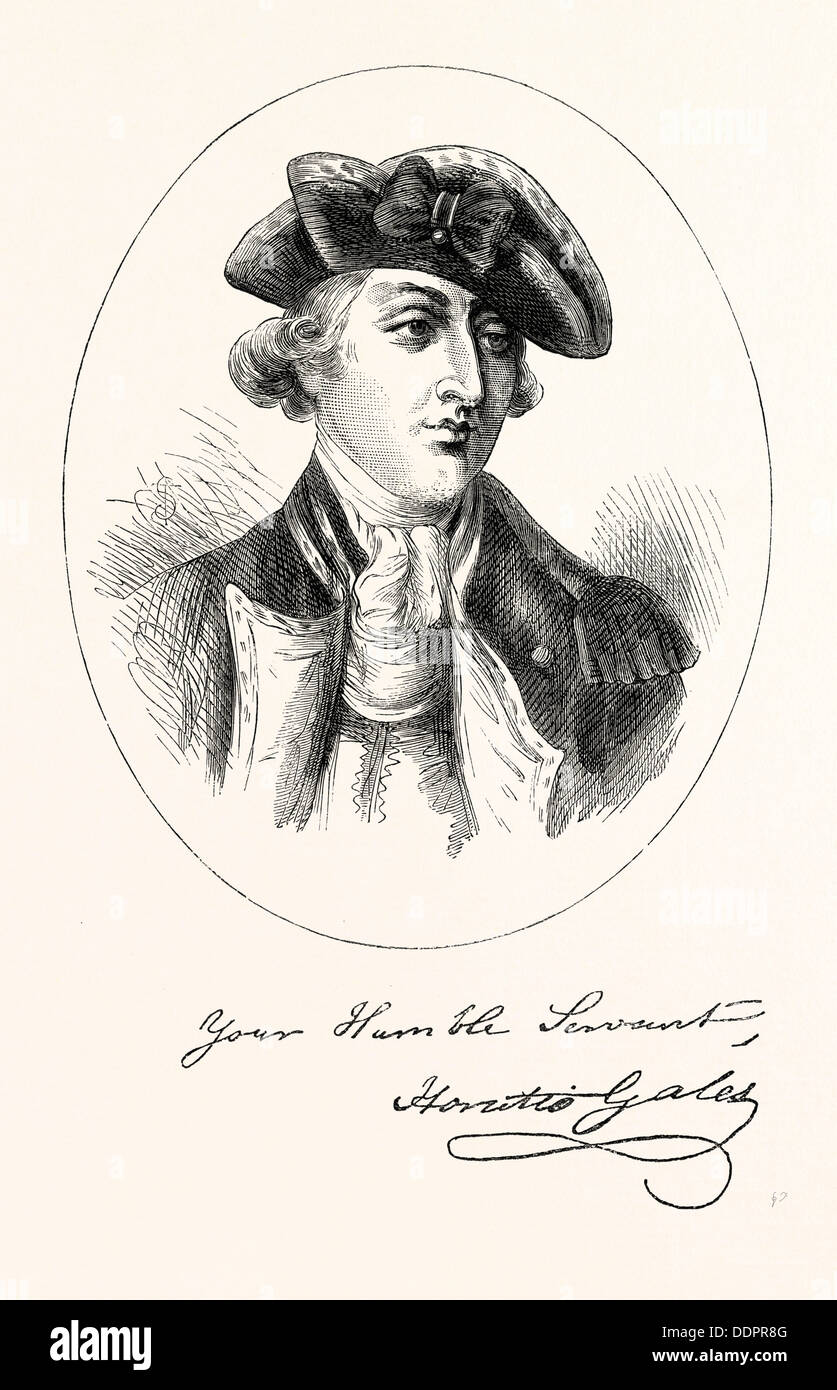 PORTRAIT AND AUTOGRAPH OF GENERAL HORATIO GATES, who was a retired British soldier who served as an American general Stock Photo