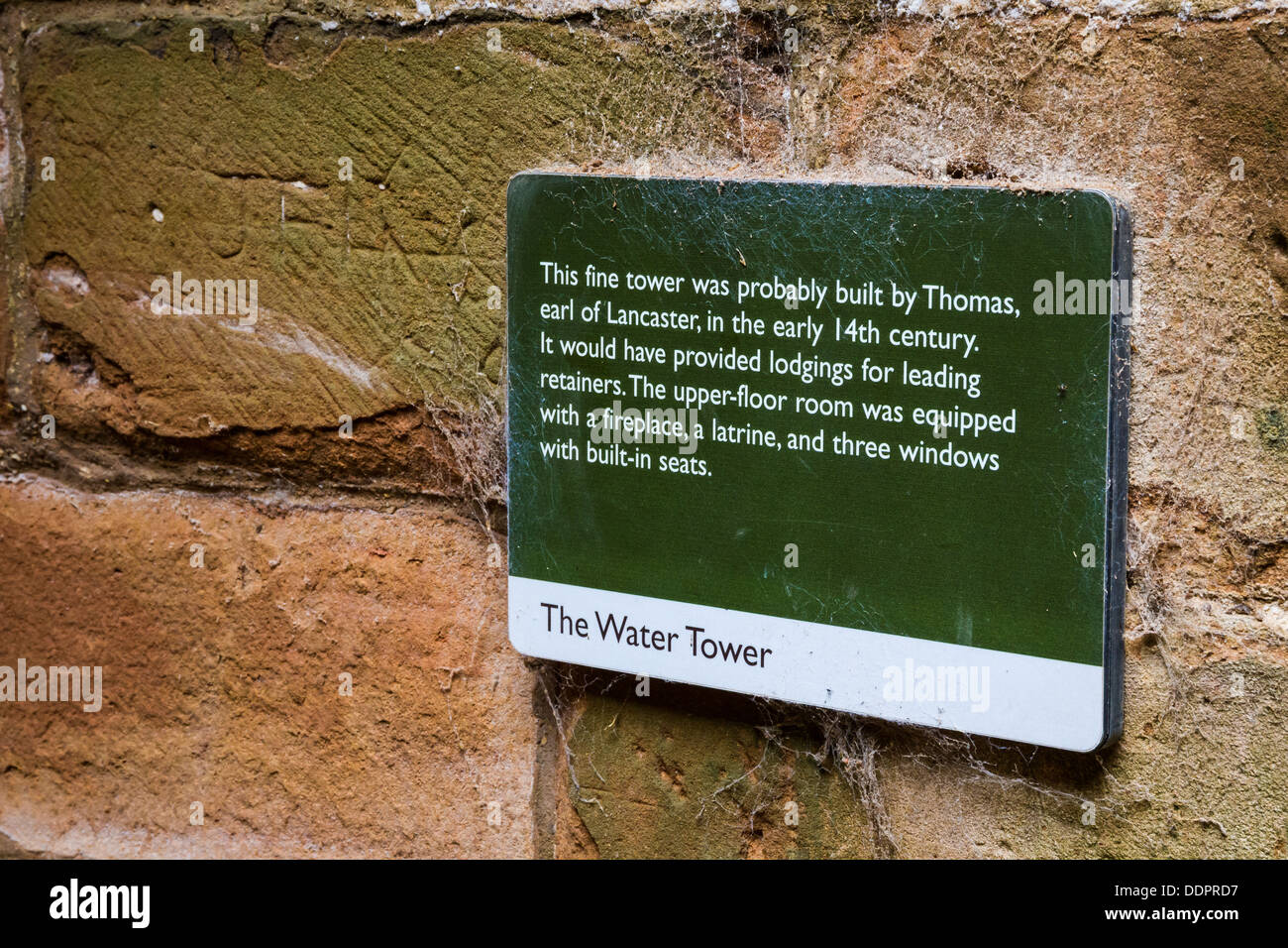 Information Plaque for the Water Tower at Kenilworth Castle, Warwickshire, England. Stock Photo