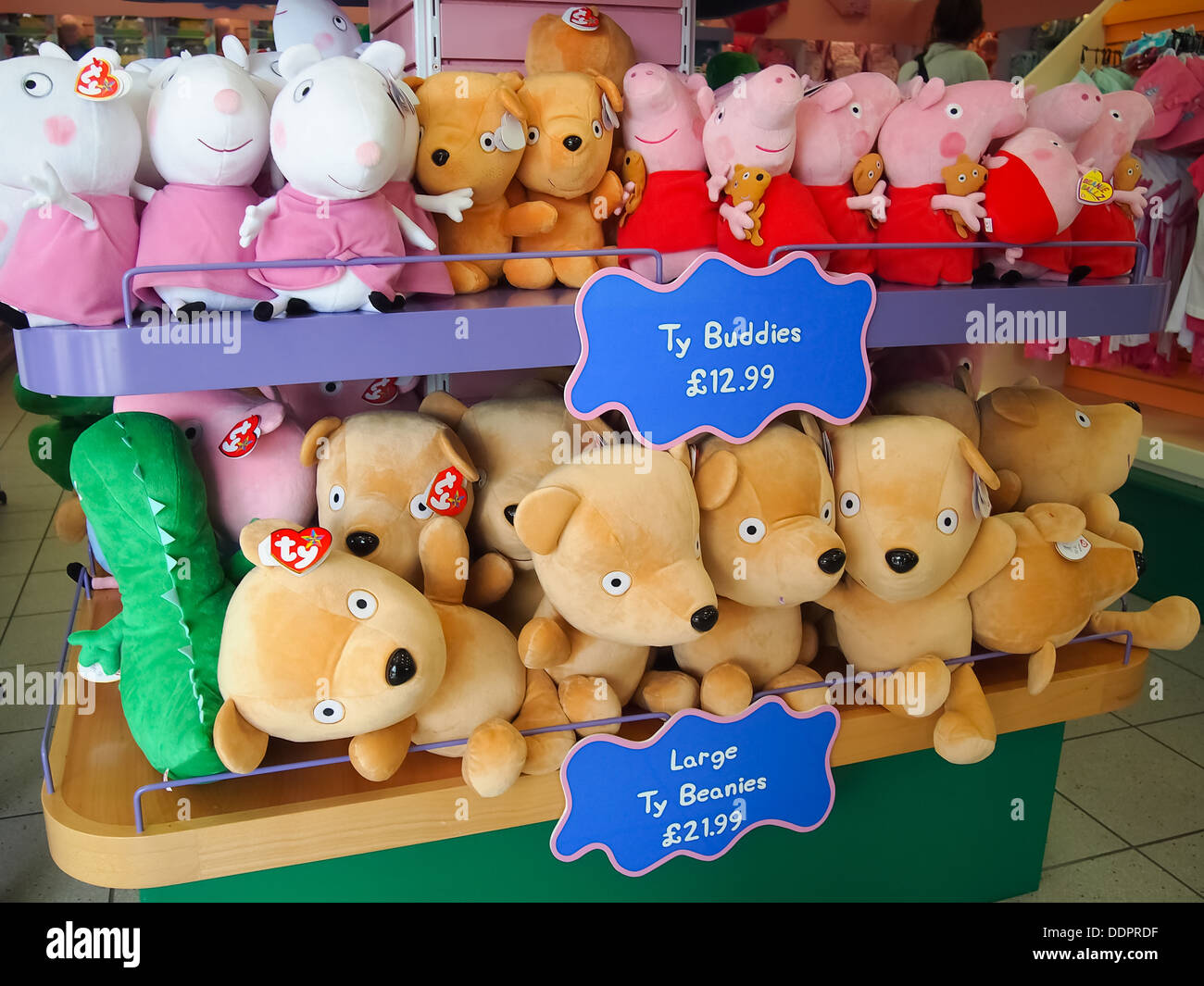 Peppa pig merchandise on sale at Peppa pig world in Paultons Park, Hampshire Stock Photo