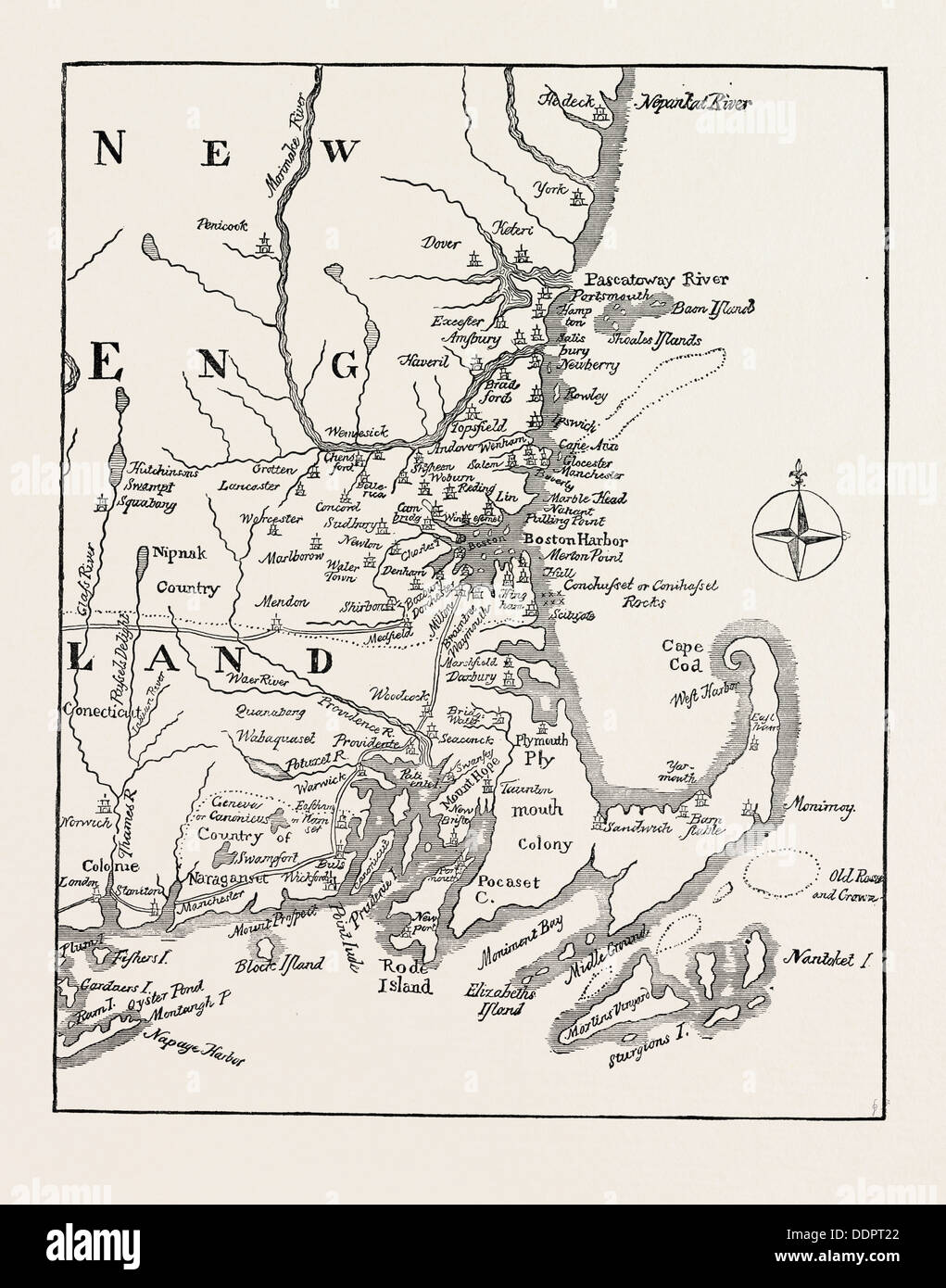 MAP OF NEW ENGLAND AT THE BEGINNING - Map Of New England At The Beginning Of The Eighteenth Century From DDPT22