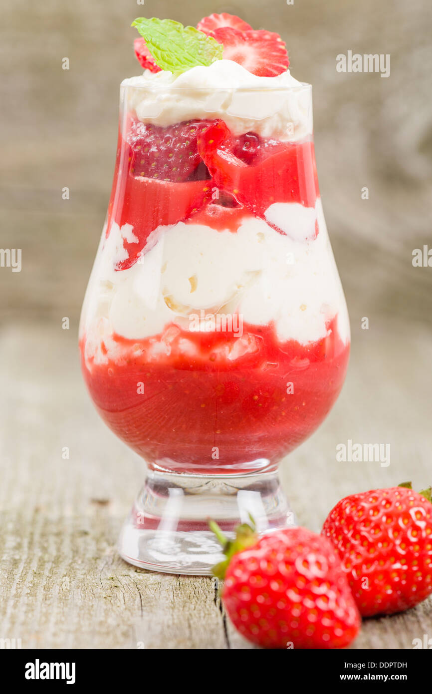 close up shot of strawberry milkshake with whipped cream In a