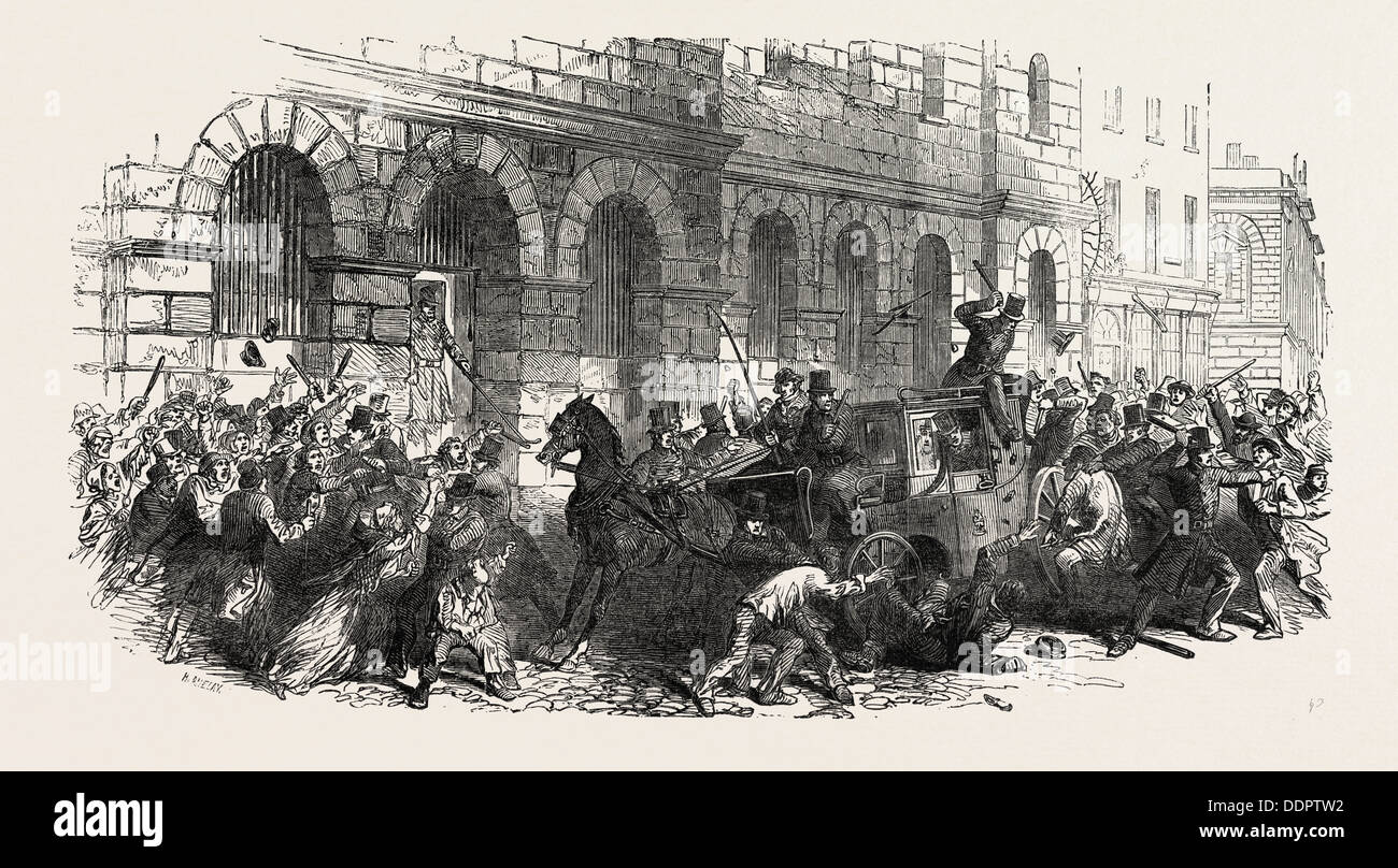 CONVEYANCE OF Mr. SLOANE TO GILTSPUR STREET COMPTER, LONDON, UK, 1851 engraving Stock Photo