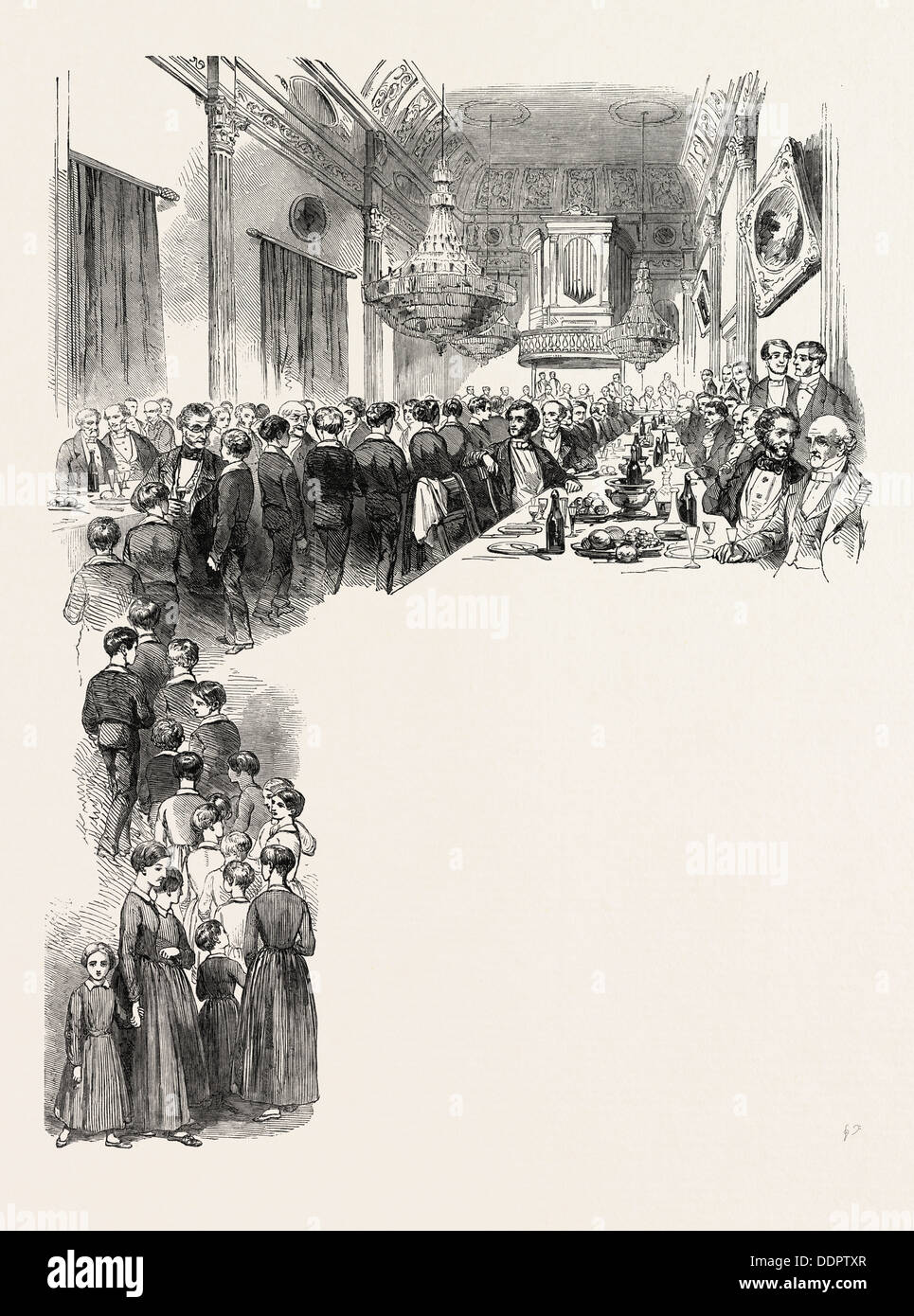 ANNIVERSARY FESTIVAL OF THE COMMERCIAL TRAVELLERS' SOCIETY, AT THE LONDON TAVERN, UK, 1851 engraving Stock Photo