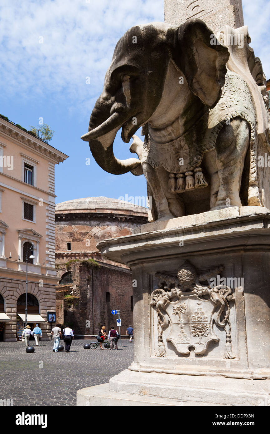 Piazza della Minerva with Bernini's elephant statue and Pantheon, Rome