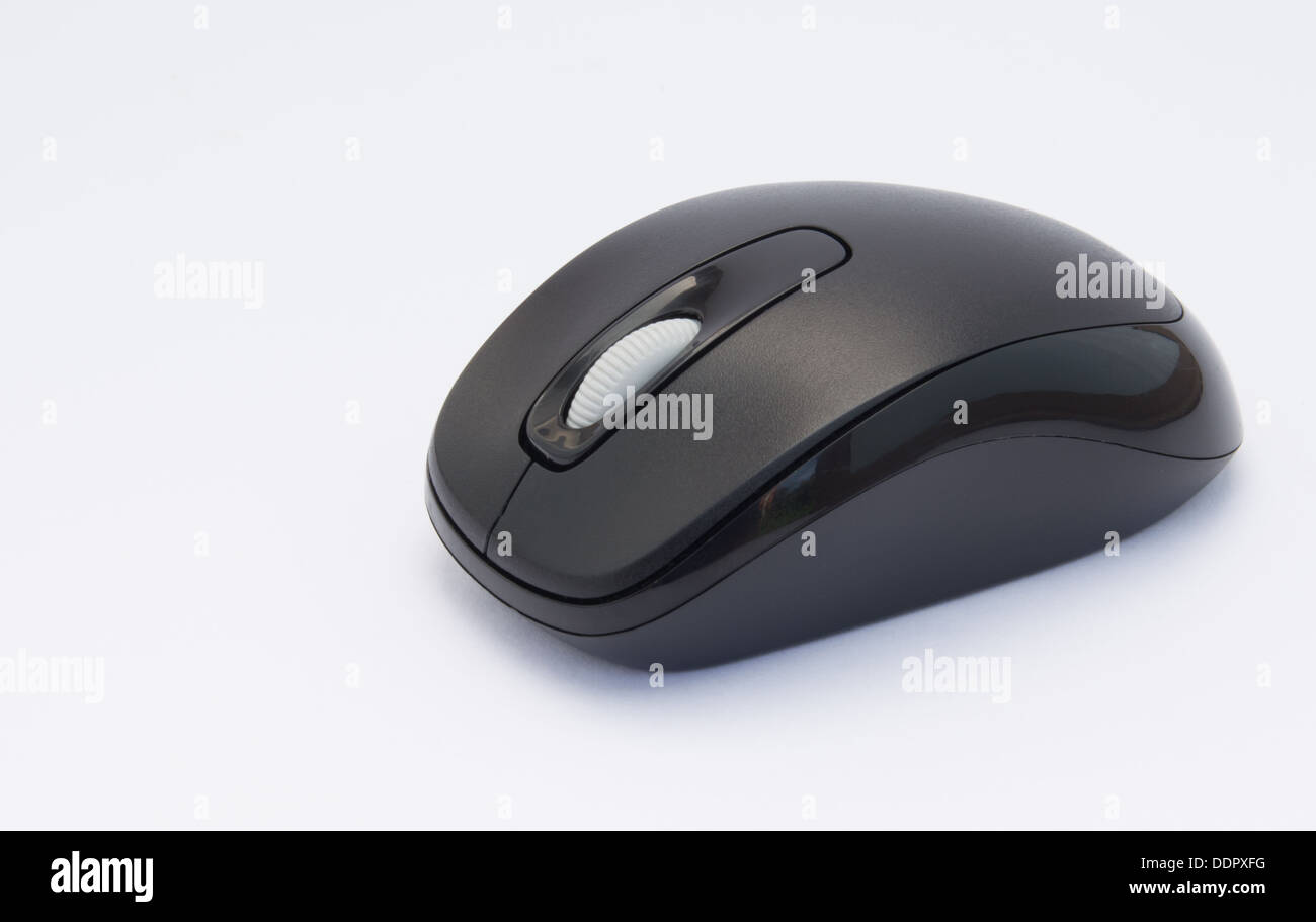 The black wireless mouse on the white background Stock Photo