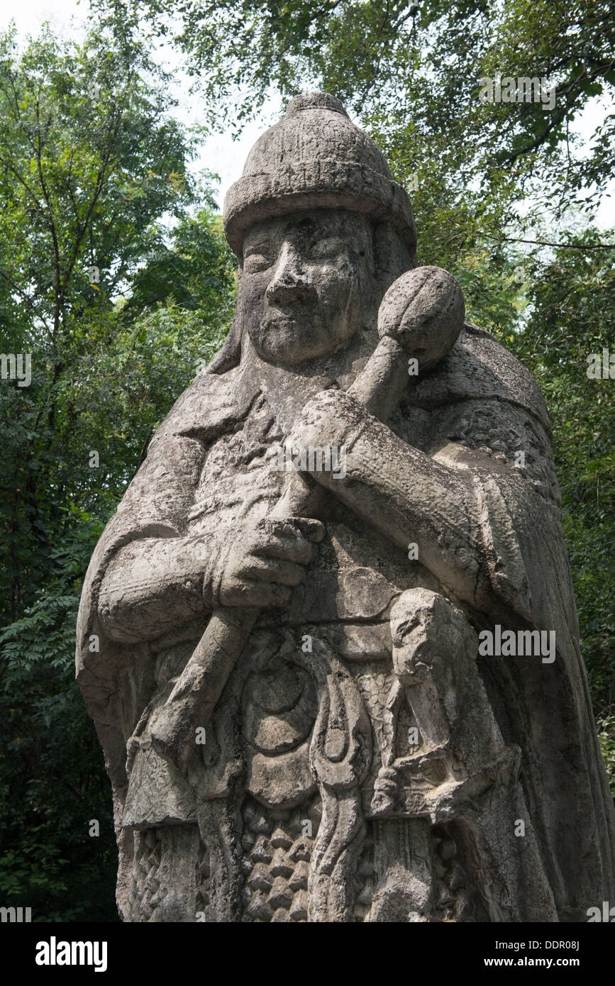 Ming Tombs, Nanjing, China. Statue of a guardian on the Wengzhong Road. Stock Photo
