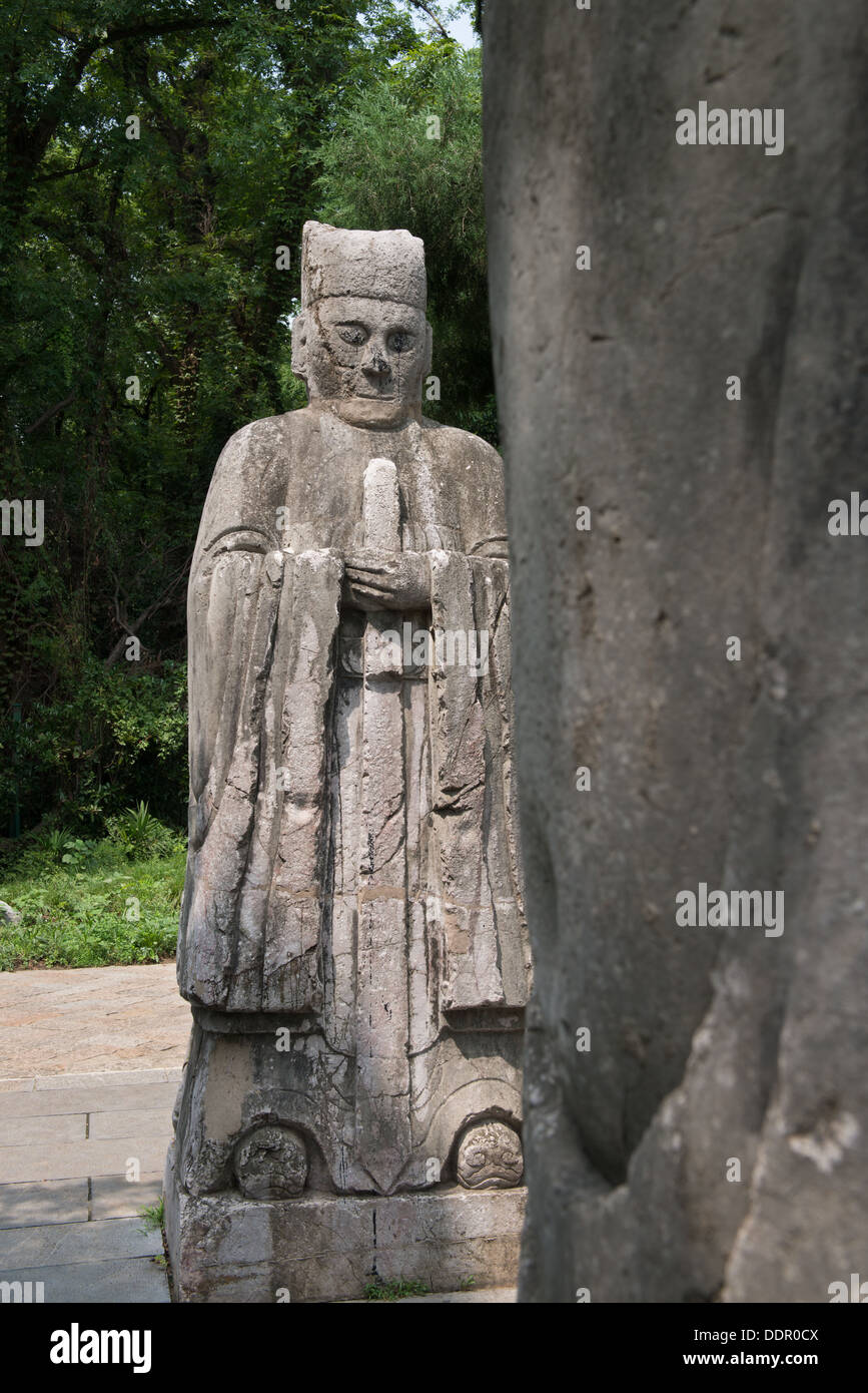 Ming Tombs, Nanjing, China. Statues of warriors and guardians on the Wengzhong Road. Stock Photo
