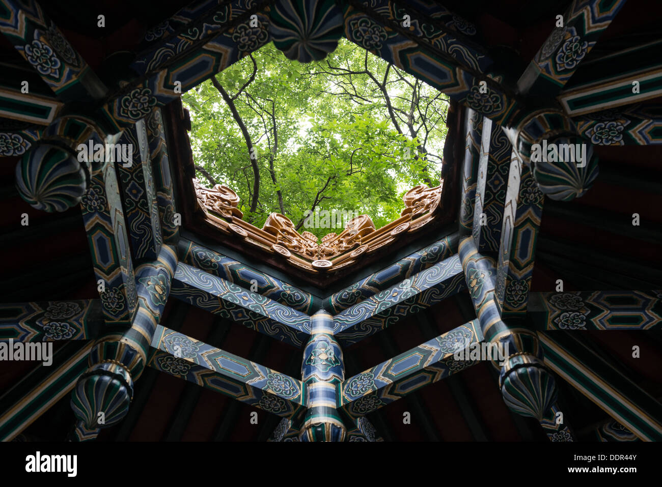Ming Tombs, Nanjing, China. Roof of a small pavilion in the park surrounding the tombs. Stock Photo