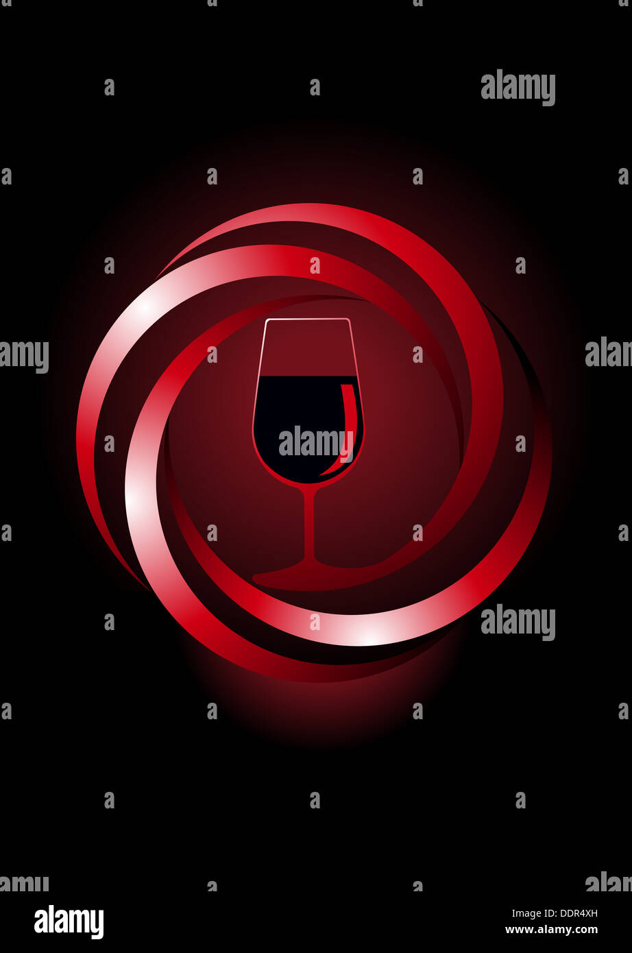 Dynamic icon for red wine with a glass of red wine inside a spiral ...