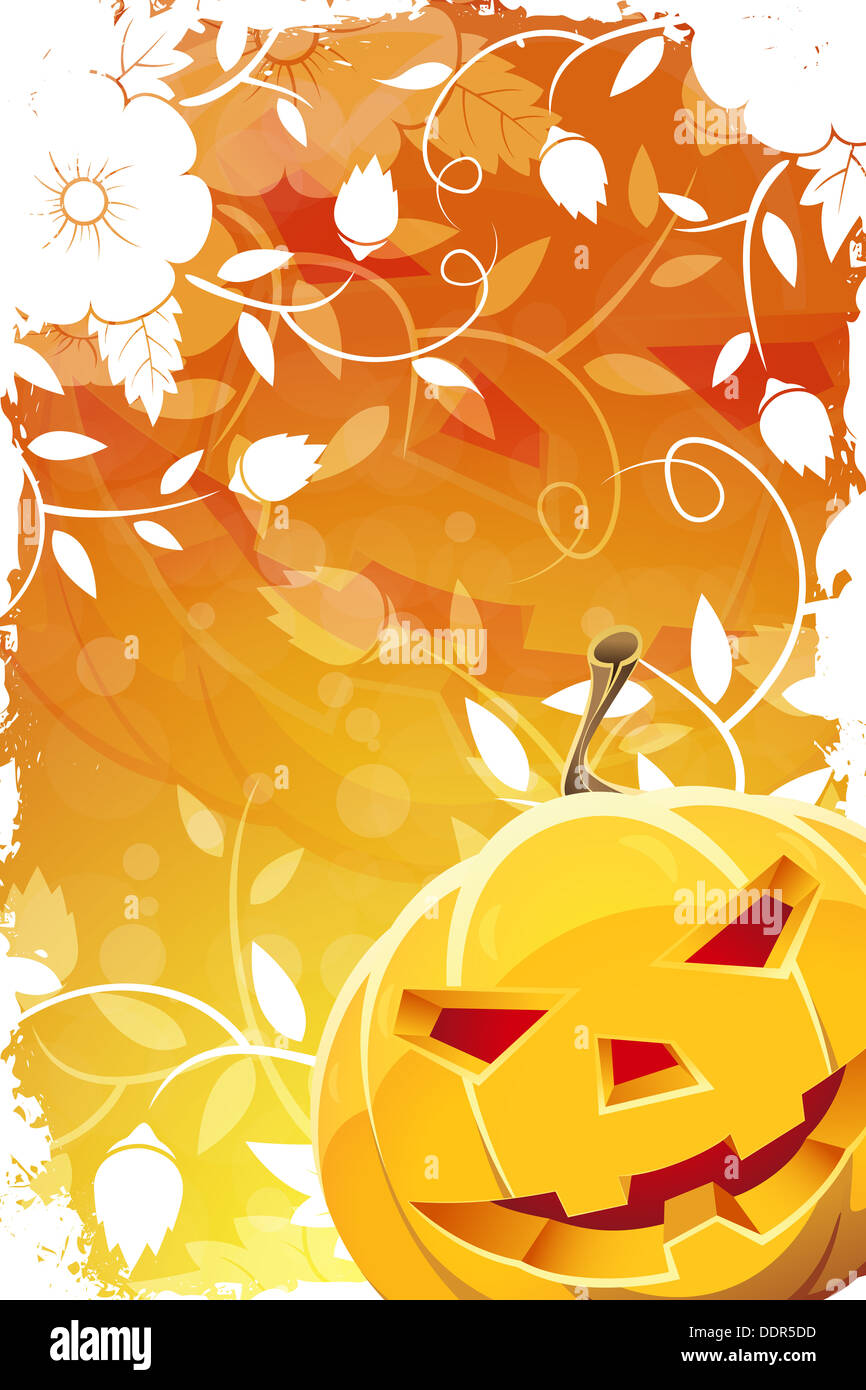 Halloween Background with Flowers and Pumpkin Stock Photo - Alamy