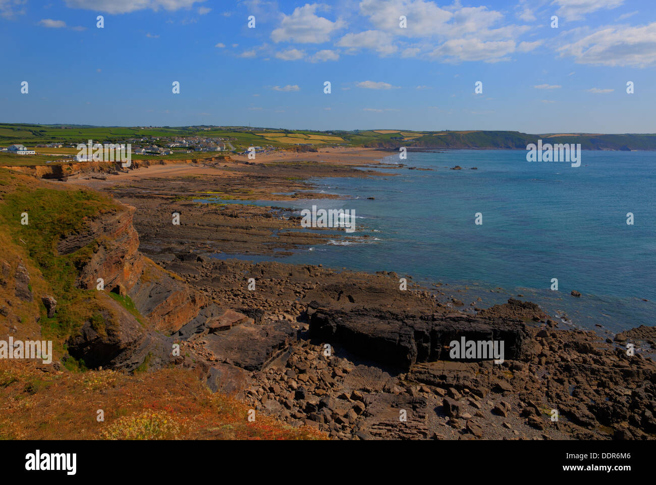 Widemouth Bay near Bude North Cornwall England UK in deep rich HDR colours  on a beautiful sunny summer day Stock Photo - Alamy