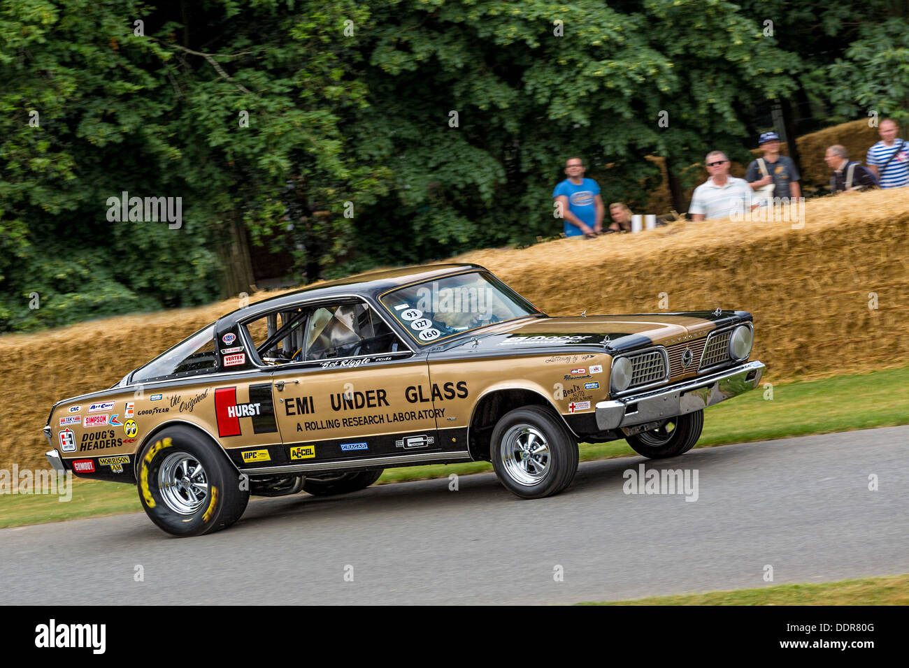 1968 Plymouth Barracuda, with Bob Riggle, at the 2013 Goodwood Festival of Speed, Sussex, UK. Stock Photo