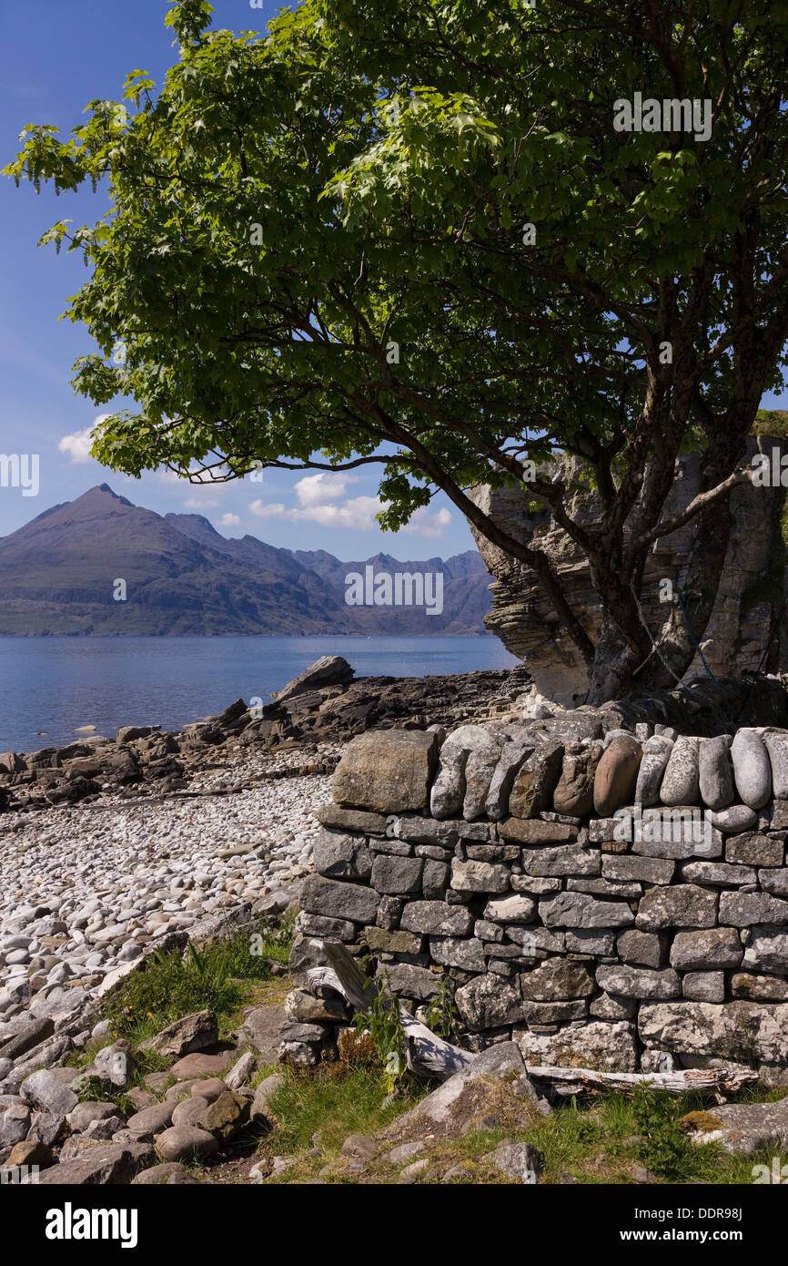 Elgol beach with Sea Loch Scavaig and Black Cuillin Mountains beyond, Isle of Skye Scotland, UK Stock Photo
