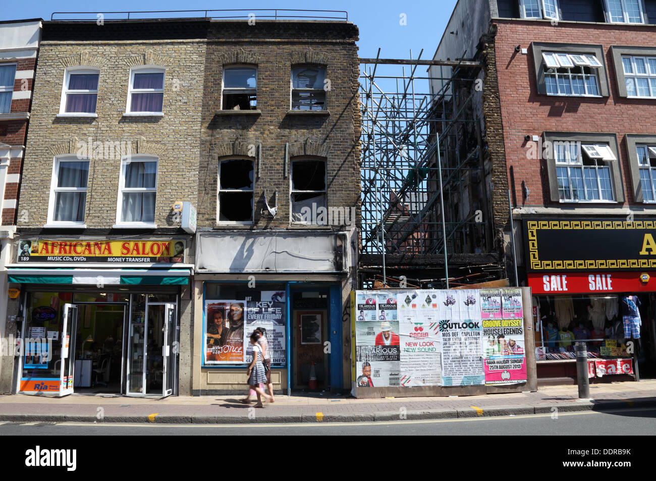 Riot damage from 2011 riots still visible in a Peckham Street, London, SE15, England Stock Photo