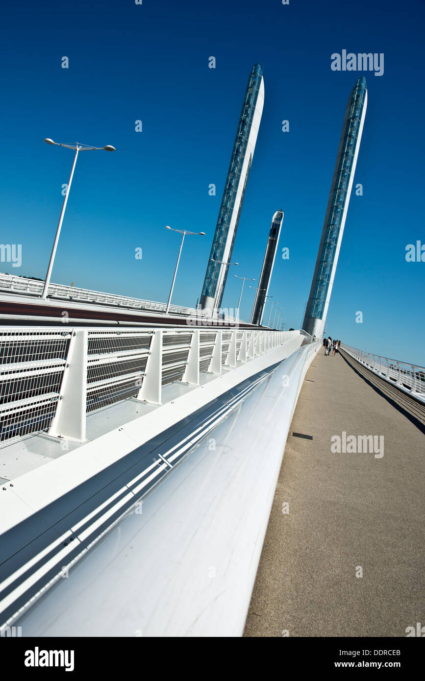 Pont Jacques Chaban-Delmas, new lift bridge over the river Garonne in Bordeaux - France Stock Photo