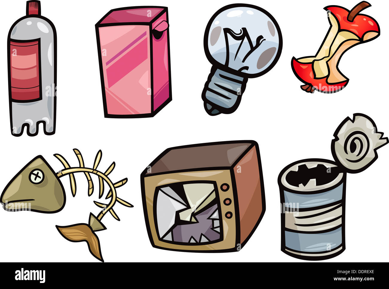 Cartoon Illustration of Garbage or Junk Objects Clip Art Set Stock ...