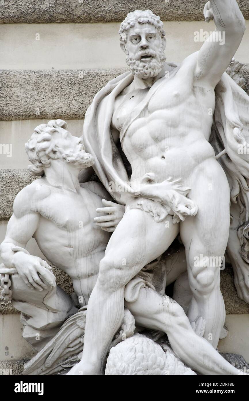 Killing the Stymphalian birds sculpture, the Labors of Hercules by Lorenzo Mattielli at the Michael Wing (18th century) of Stock Photo