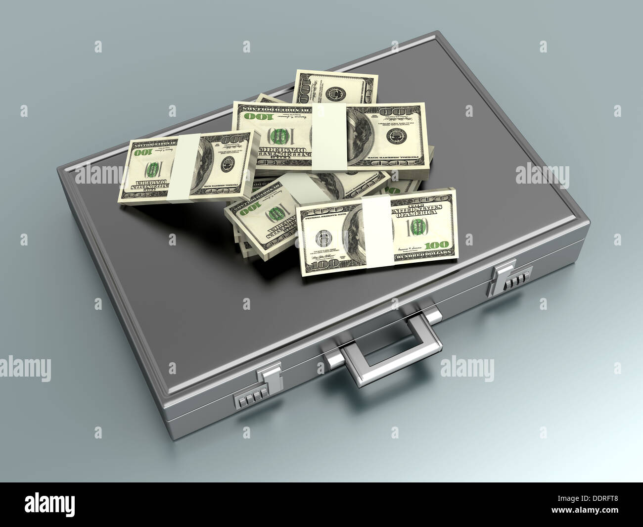 A Briefcase and Dollars in Cash. 3D rendered Illustration Stock Photo
