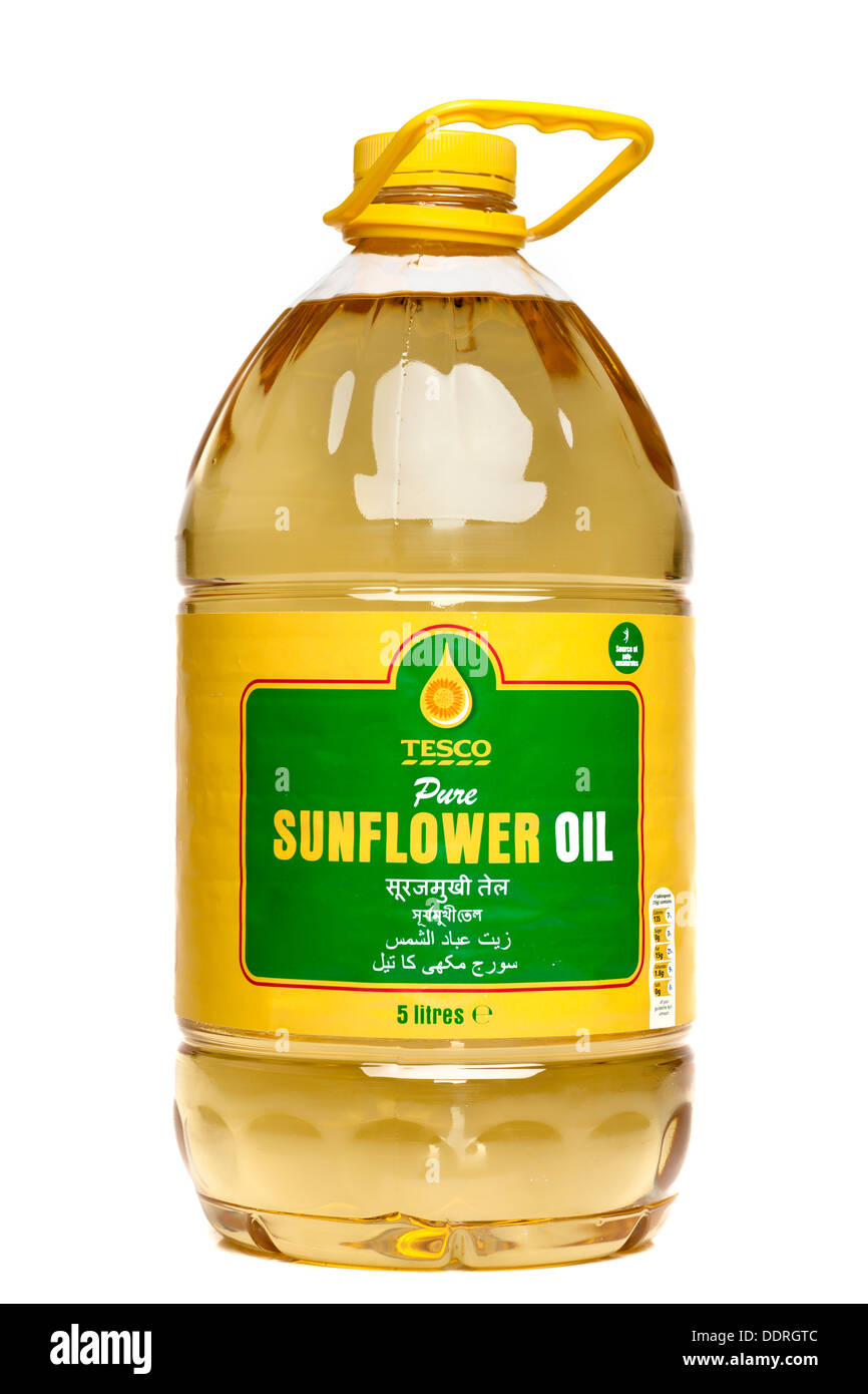 Five litres of Tesco Sunflower oil Stock Photo - Alamy