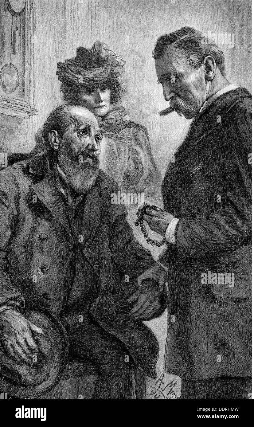 medicine, treatment, examination / therapy / consultation, 'Die letzten in der Sprechstunde' (The Last at the Consultation-Hour), after Adolph von Menzel (1815 - 1905), wood engraving, 1899, Additional-Rights-Clearences-Not Available Stock Photo