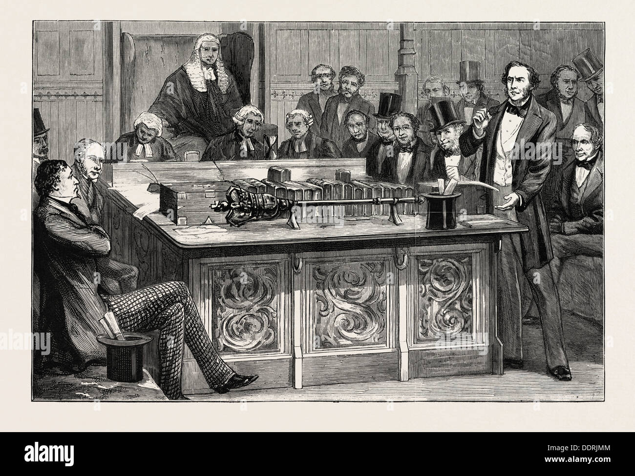 MR. GLADSTONE ATTACKING MR. DISRAELI'S FIRST BUDGET IN THE HOUSE OF