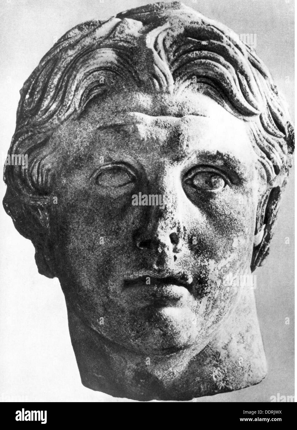 Alexander III 'the Great', 20.7.356 - 10.6.323 BC, King of Macedon 336 - 323 BC, portrait, bust by Lysippos of Pergamum, circa 325 BC, Stock Photo