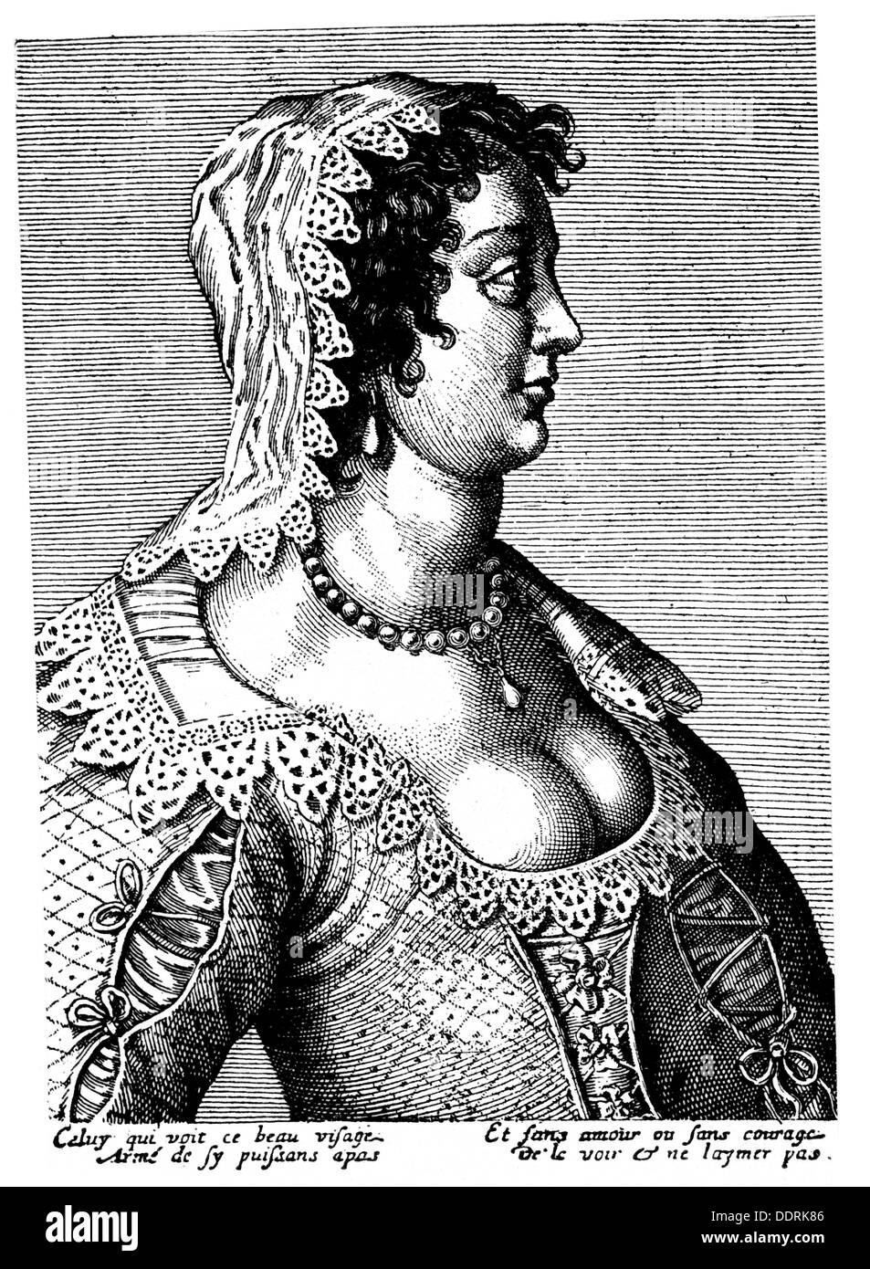 people, prostitution, Dutch prostitute in costume, copper engraving, 17th  century, decollete, low-necked, low-cut, plunging neckline, low neckline,  breast, breasts, headscarf, headscarves, lace, clothes, fashion, woman,  women, Netherlands, prostitute ...