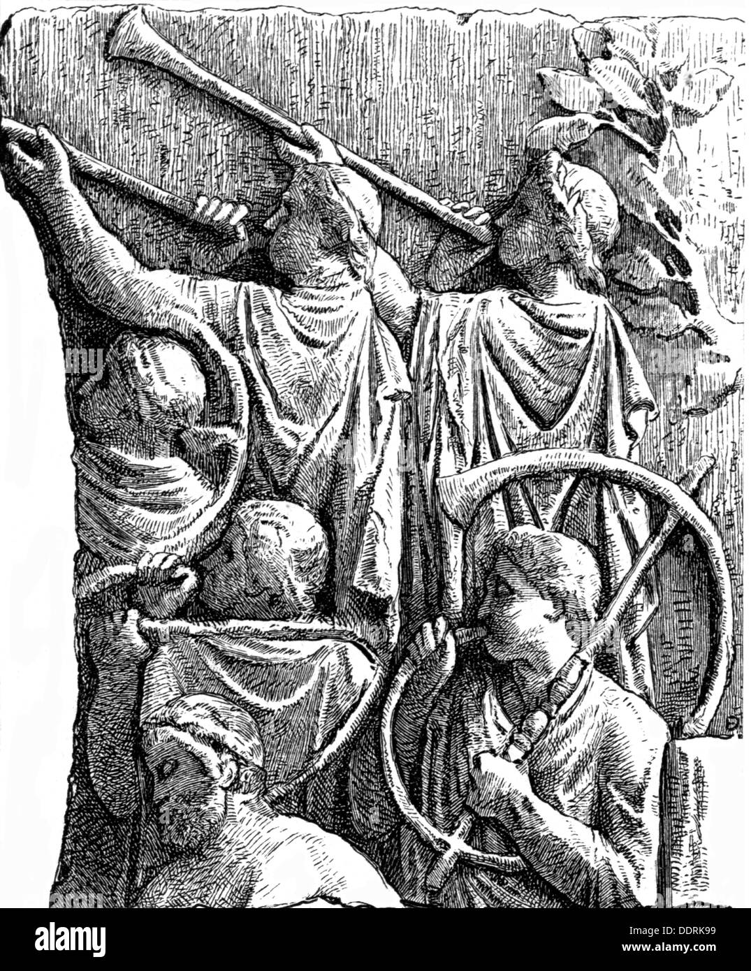 music,instruments,wind instruments,Roman blowers with Tuba and Bucina,after relief from the triumphal column of Emperor Marcus Ulpius Traianus,113 AD,wood engraving,19th century,Trajan's Column,Trajan,Roman,Romans,ancient world,ancient times,Roman Empire,musical instrument,musical instruments,key,keys,brass instrument,brass instruments,aerophone,bucinator,2nd century,people,men,man,male,wind instruments,wind instrument,blower,blowers,tuba,tubas,triumphal column,triumphal columns,emperor,emperors,historic,historical,ancien,Additional-Rights-Clearences-Not Available Stock Photo