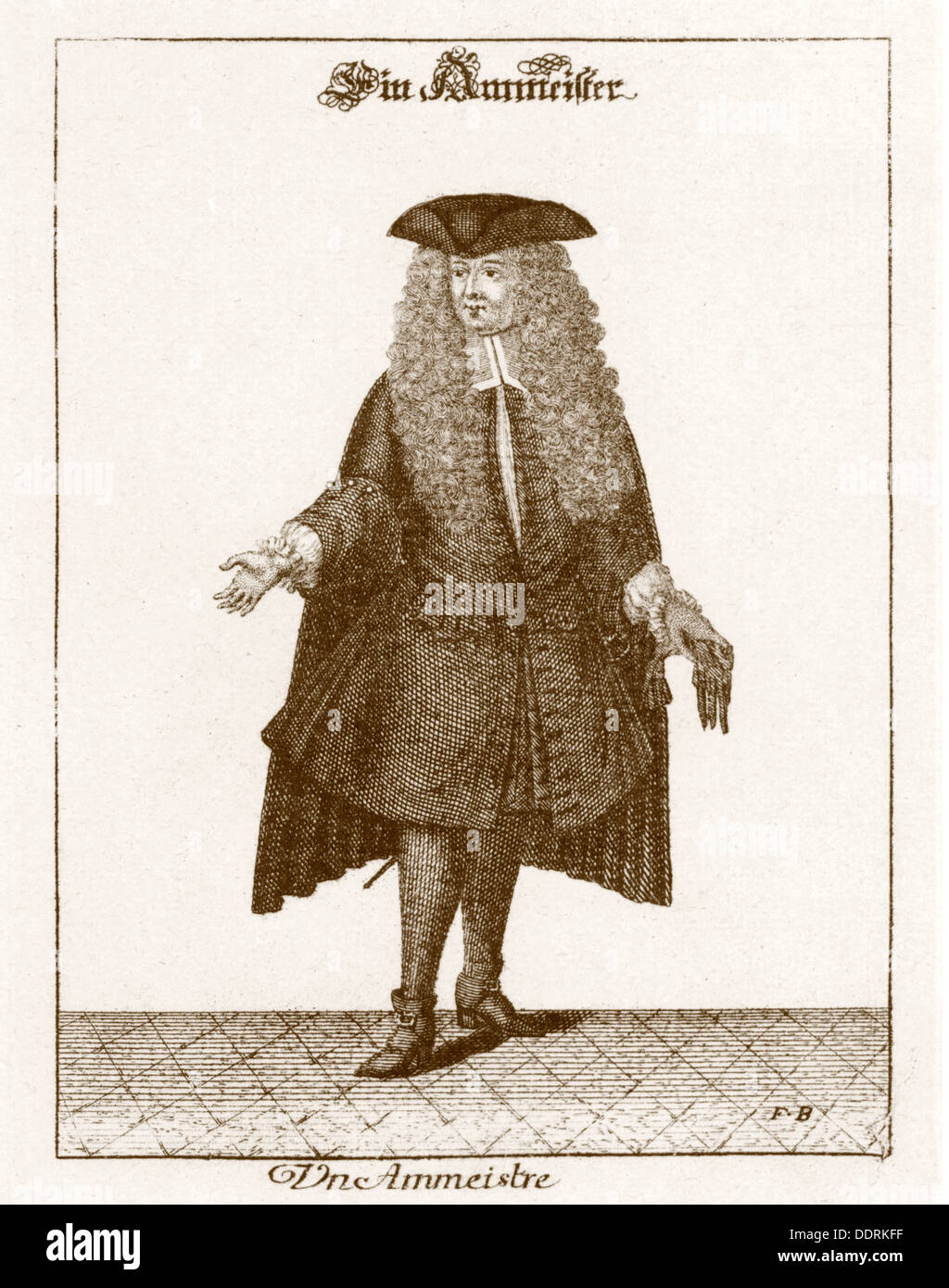 fashion, traditional costume, Alsace, head of unit, copper engraving, out of: 'Vorstellung der heutigen Strassburgische Mode' by Johann Daniel Dülsecker, Strasbourg, 1734, Artist's Copyright has not to be cleared Stock Photo