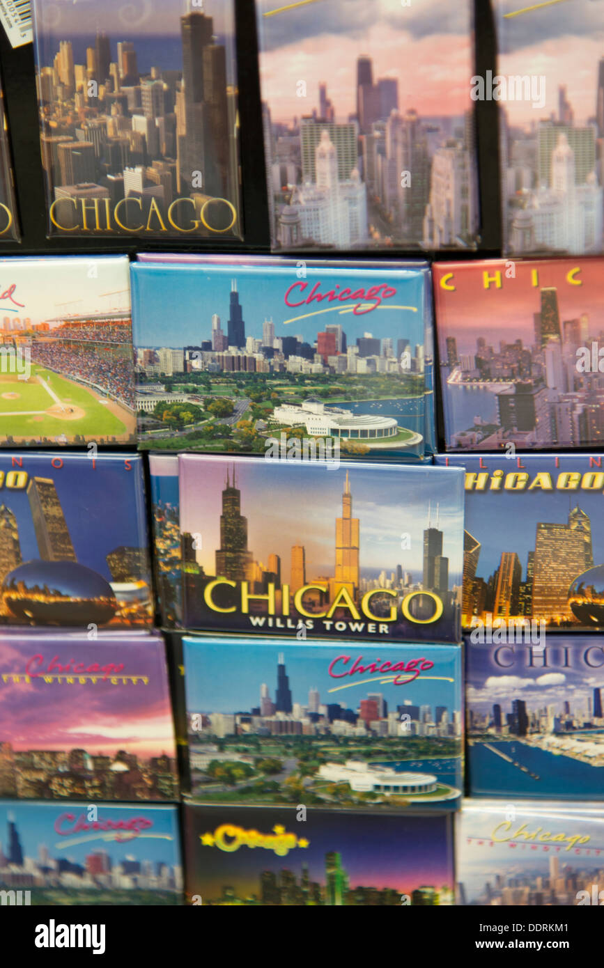 Postcards for sale, Chicago, Cook County, Illinois, USA Stock Photo