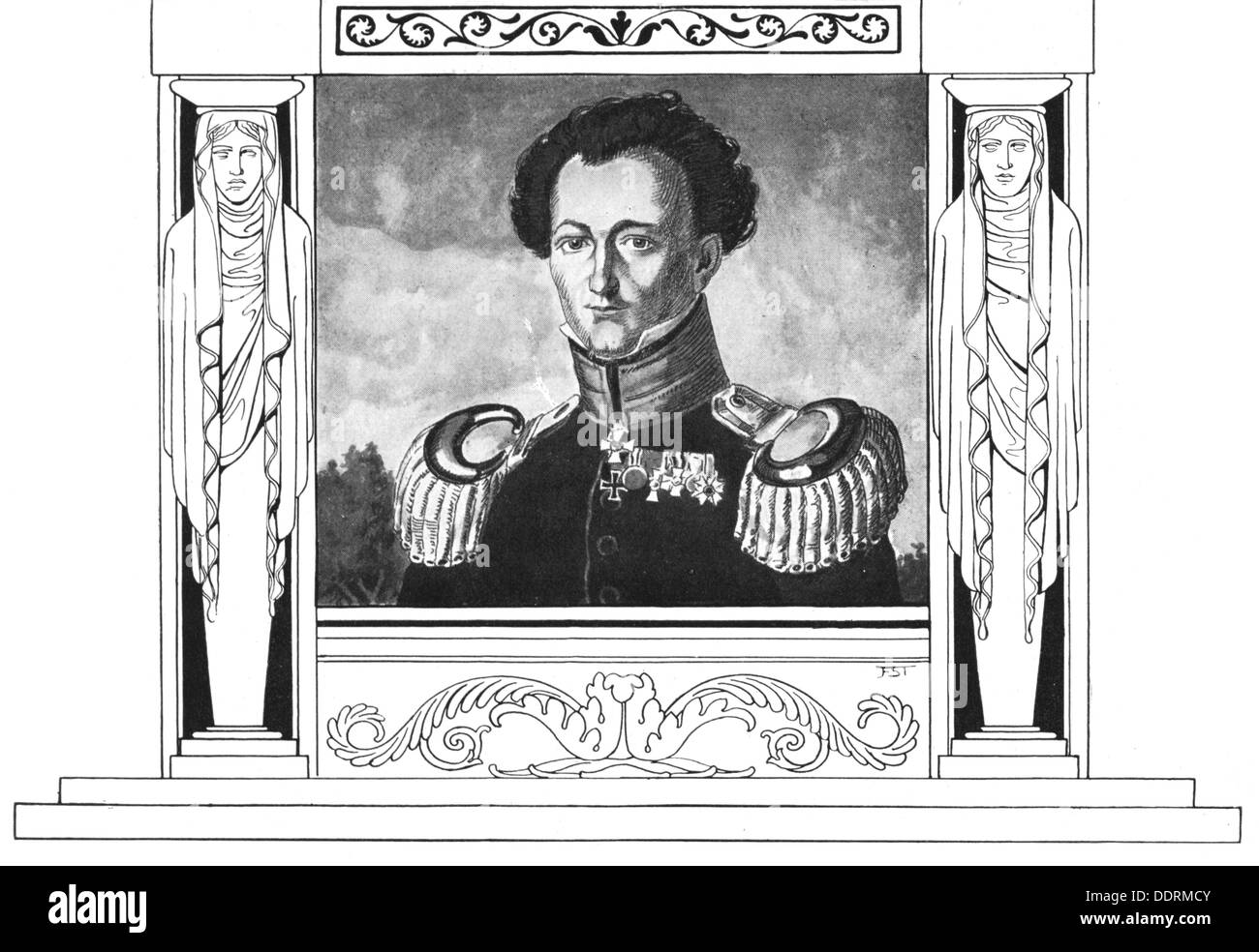 Clausewitz, Carl von, 1.6.1780 - 16.11.1831, German general and military author / author / writer, portrait, as Chief of General staff of the III Corps, after painting by Karl Wilhelm Wach, decorative sheet, after 1815, Artist's Copyright has not to be cleared Stock Photo