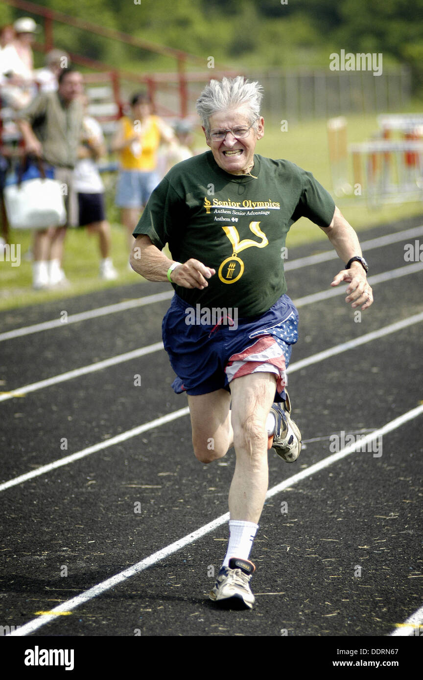 79 year old male running the 100 yard dash. Senior Olympics. St. Clair