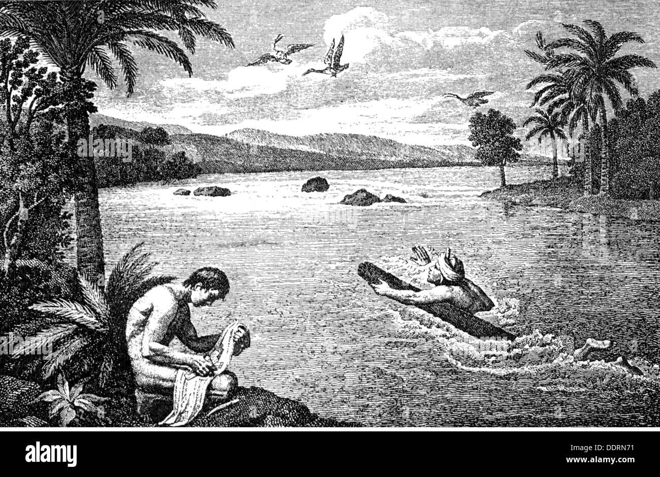 mail / post,postmen,swimming postmen,Peru,wood engraving,19th century,19th century,graphic,graphics,South America,messenger,intelligencer,couriers,messengers,intelligencers,by courier,half length,stretch of waters,river,rivers,swimming,landscape,landscapes,sitting,sit,pack,packing,package,packaging,waterproof,water-resistant,letter,letters,news,communication,communications,native,natives,indigenous people,local,locals,oddities,oddity,curiosity,curiosities,mail,post,postman,mailman,postmen,mailmen,historic,hist,Additional-Rights-Clearences-Not Available Stock Photo